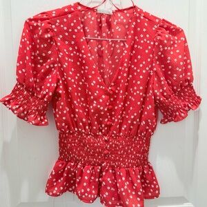 Sienna Sky Red with White Floral,  Blouse  Junior Small